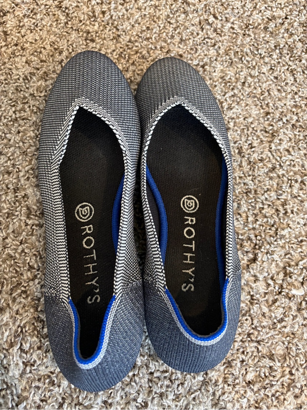 Rothy's Gray Knit Ballet Flats with Blue Trim